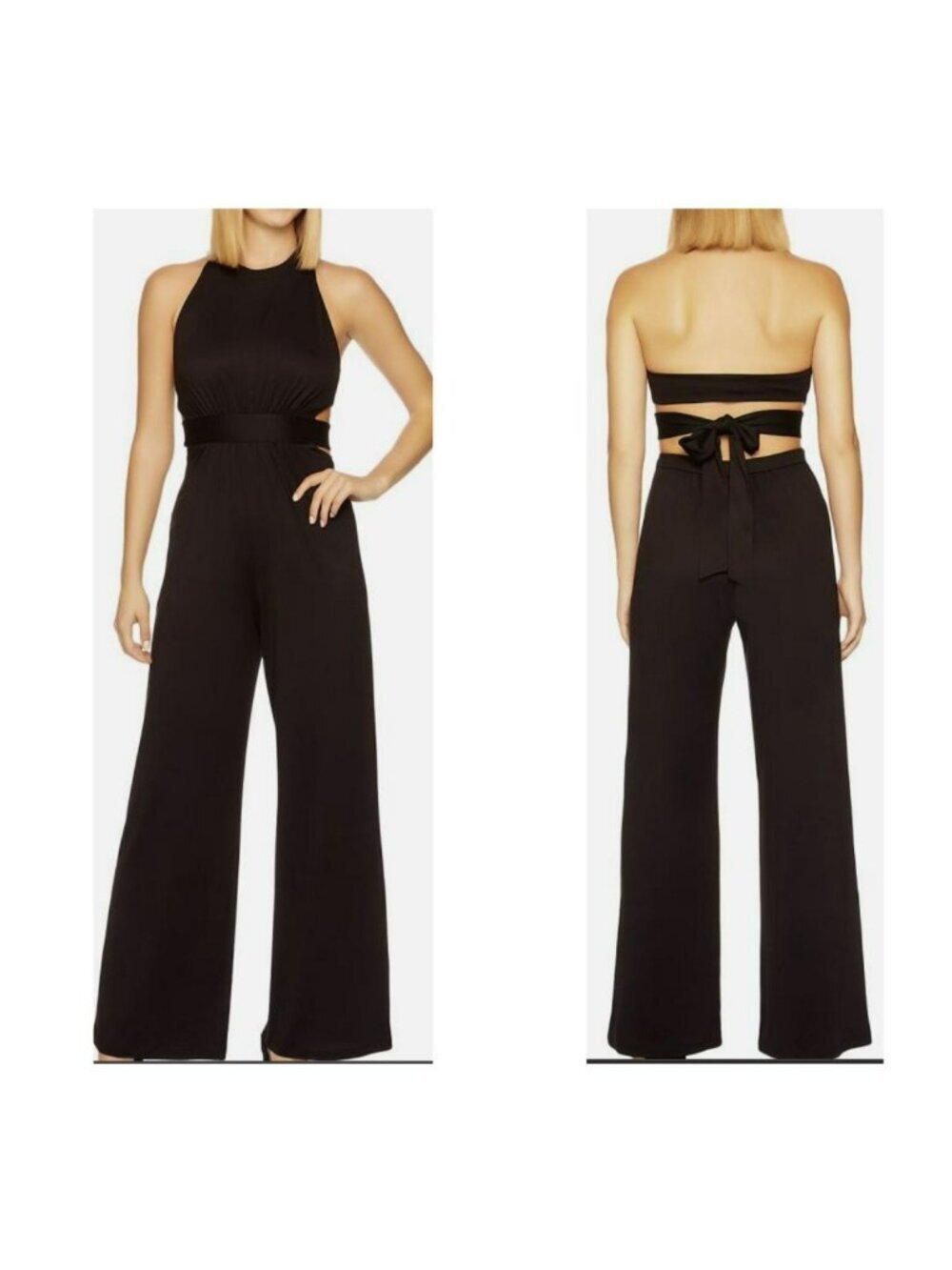 Susana Monaco Sleeveless Halter Tie Open Back Jumpsuit Small Midnight